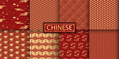 8 Different Chinese Vector Seamless Patterns.