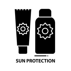 sun protection icon, black vector sign with editable strokes, concept illustration