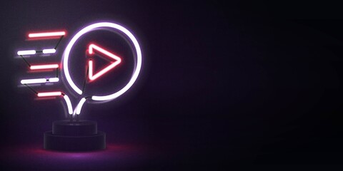 Vector realistic isolated neon sign of Video Player logo for decoration and covering. Concept of social media and movie studio.