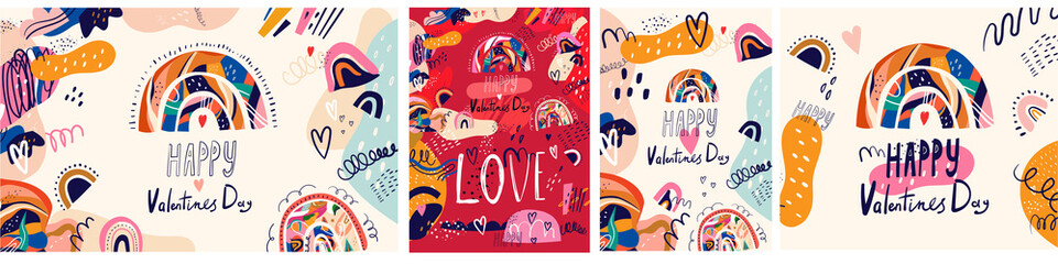 Floral collection of cards, invitations, posters. Valentines Day greetings. Set of Valentines day cards. Vector illustration of girl in love. Flyer, card, banner, brochure