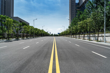 Fototapeta premium Empty urban road and buildings in China