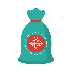 happy merry christmas sack with snowflake flat style icon