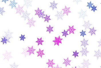 Light Blue, Red vector template with ice snowflakes, stars.