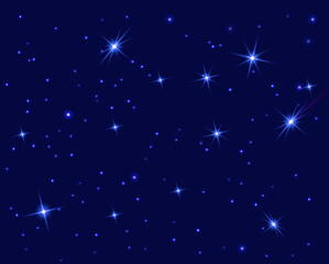 Starry sky with bright and dim stars. Dark star seamless pattern. Vector illustration of the starry sky.