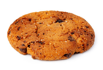 Close up of chocolate chip cookie isolated on white