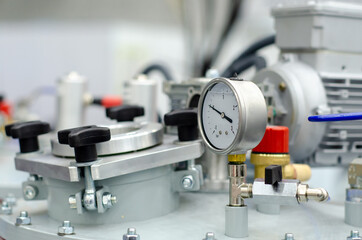 Fototapeta na wymiar Close up of manometers on the high-pressure chamber