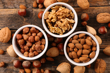 assorted of nuts- hazelnut, almond and walnut