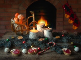 Fototapeta na wymiar Christmas still life with candle