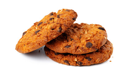 Stack of chocolate chip cookies isolated on white
