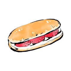 手書きラフスケッチ_苺入りコッペパン Koppe bread