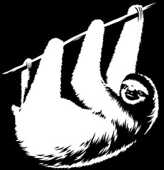 black and white linear paint draw sloth illustration art © Turaev