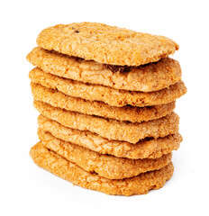 Stack of oat cookies isolated on white background
