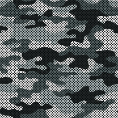 Camouflage texture seamless pattern with grid. Abstract modern endless military bacnground for fabric and fashion textile print. Vector illustration.