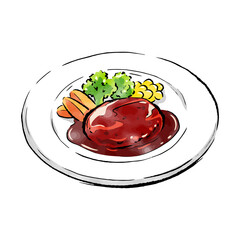 手書きラフスケッチ_ハンバーグ hamburger steak