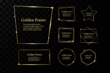Gold frames for text. Blank abstract banner layout.Background with gold sparkles and glitter effect.