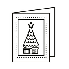 happy merry christmas card with pine tree line style icon