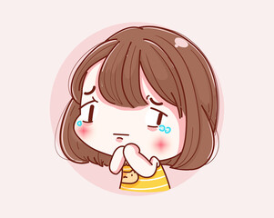 Cute girl crying and character design.