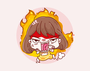 Angry girl upset and character design.