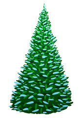 Green fir tree in snow isolated on white background