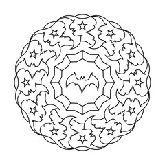 Bat mascot circle vector mandala coloring book