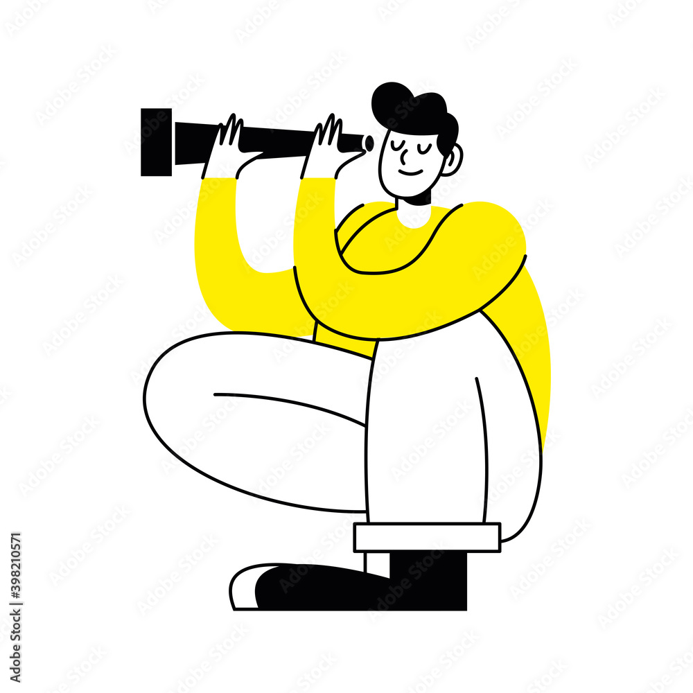 Sticker man using telescope activity character icon