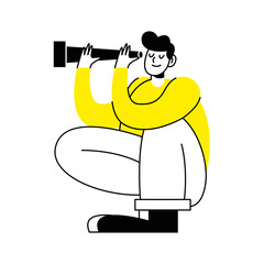 man using telescope activity character icon
