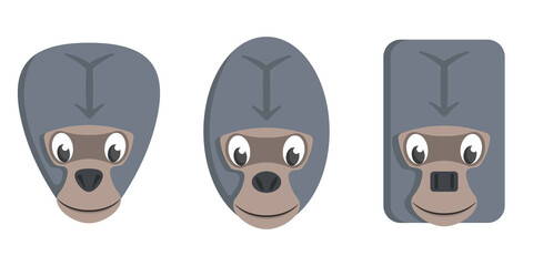 Set of cartoon gorillas. Different shapes of animal faces.