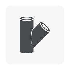 PVC plastic pipe fitting vector icon. 3 way 45 Degree (WYE) with slip socket opening 3 end (solvent weld). For connect pipe in pipeline for plumbing, drainage, vent, waste, sewage and water supply.