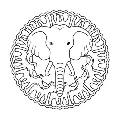 Elephants circling around vector mandala coloring book