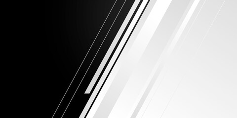 High contrast black and white glossy stripes. Abstract tech graphic banner design. Vector corporate background