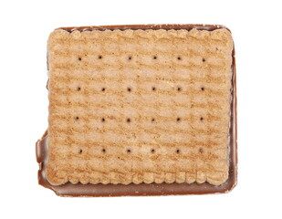 Chocolate filled cookie, biscuit isolated on white background, top view