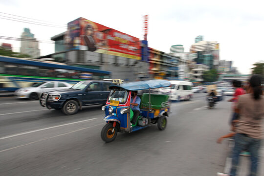 traffic in the city with tuktuk in bangkok