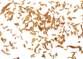 Chopped dry cabbage leaves  isolated on white background, top view