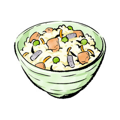 手書きラフスケッチ_五目ご飯 gomoku rice