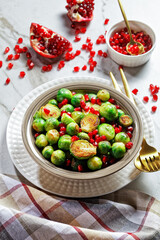 Roasted brussels sprouts on a plate, close-up