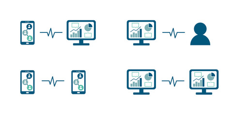 スマホとPCの共有のイラストセット／通信／スマートフォン／パソコン／データ／ワイヤレス／無線
