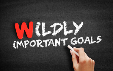 Wildly Important Goals text on blackboard, concept background