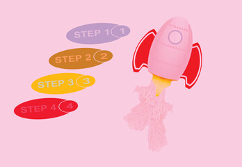 Start up steps. launching rocket concept. vector