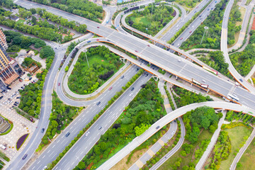 Transport junction traffic road with vehicle movement aerial view by drone