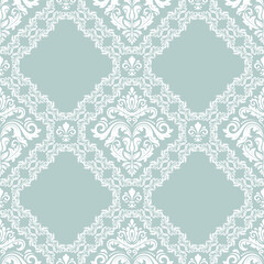 Classic seamless vector light blue and white pattern. Damask orient ornament. Classic vintage background. Orient ornament for fabric, wallpaper and packaging