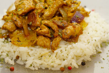 strips of pork greek style with rice