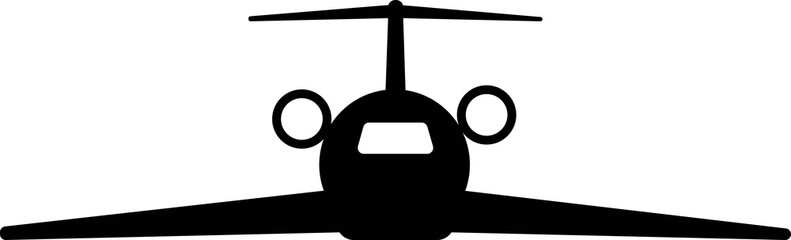 Two-engine jet passenger aircraft black silhouette on a white background.
