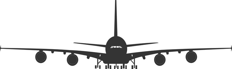 Silhouette of an A 380 passenger plane on a landing gear. - obrazy, fototapety, plakaty