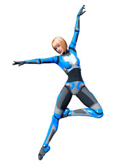 3D Rendering Female Robot on White