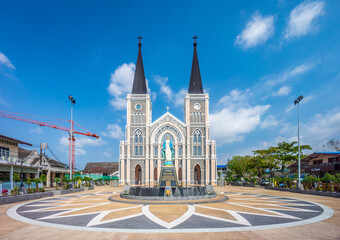 Front view of Cathedral of the Immaculate Conception. It is the one of the largest Catholic churches in Thailand.