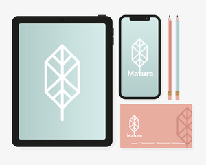 tablet device with bundle of mockup set elements in white background