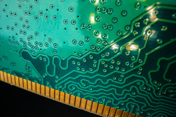 Macro photo of electronic circuit board in computer