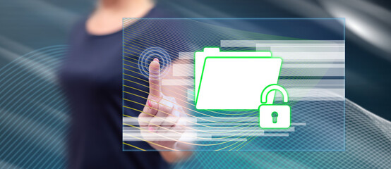 Woman touching a data protection concept