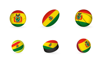 Sports equipment with flag of Bolivia. Sports icon set.