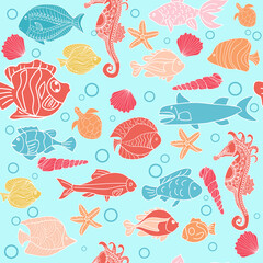 pattern with Marine life and tropical auatic fauna.
